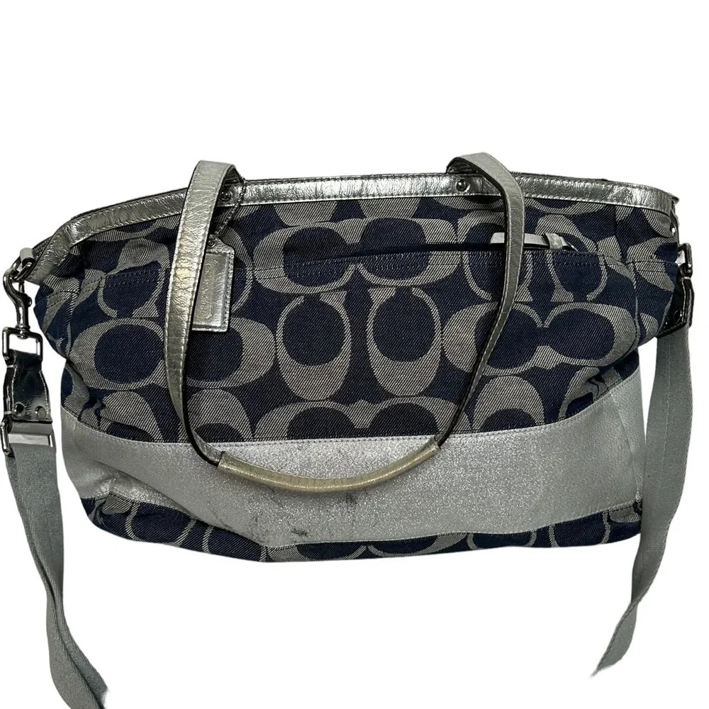 Coach Denim Signature Stripe Tote Weekender Diaper Bag F17443 Large Shoulder Bag